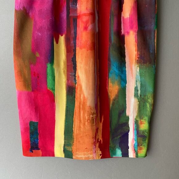 Leslie‎ Fay sz 6 multicolor abstract faux wrap sheath dress - Picture 3 of 8
